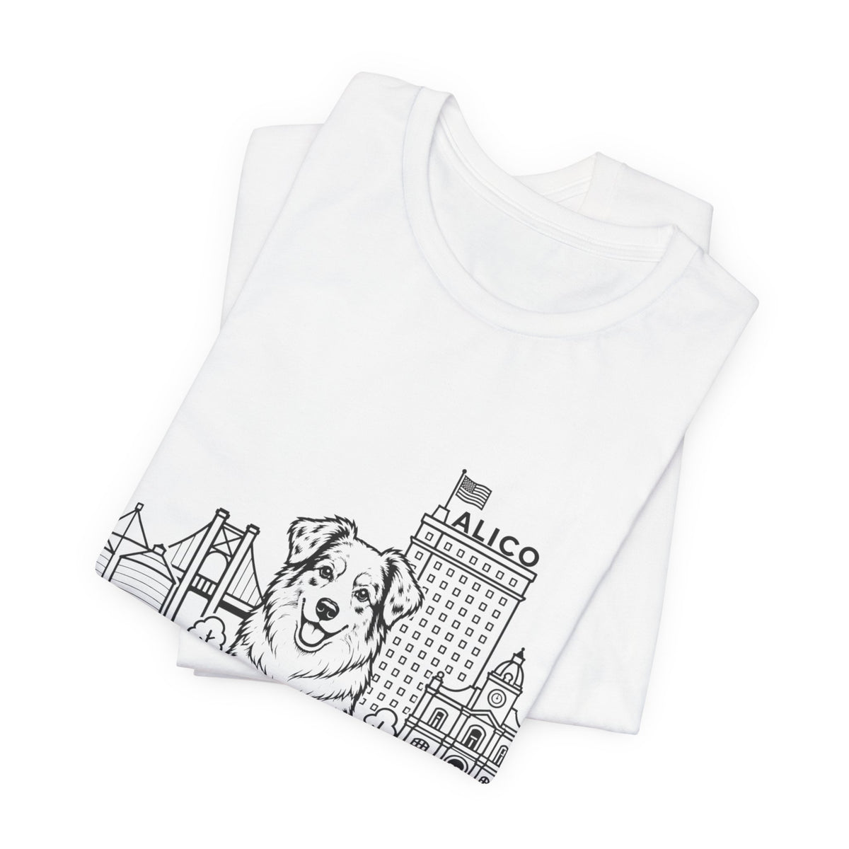 Keep Waco Wagging — Australian Shepherd and Waco skyline artwork, packaging or scale reference