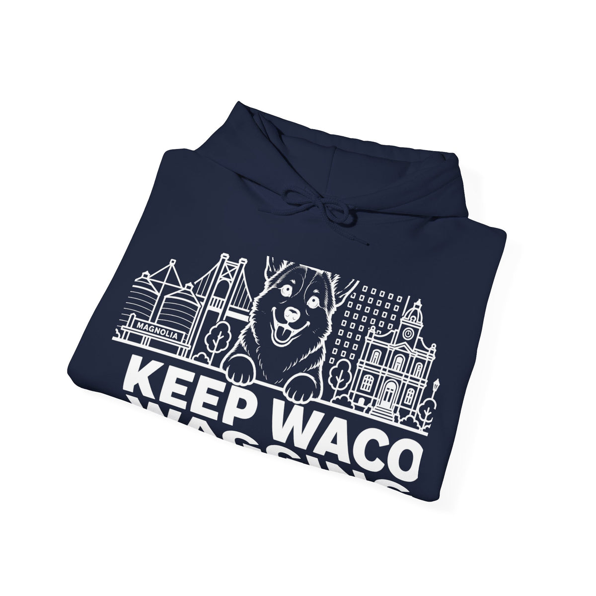Waco Corgi Hoodie — Corgi and Waco skyline artwork, packaging or scale reference