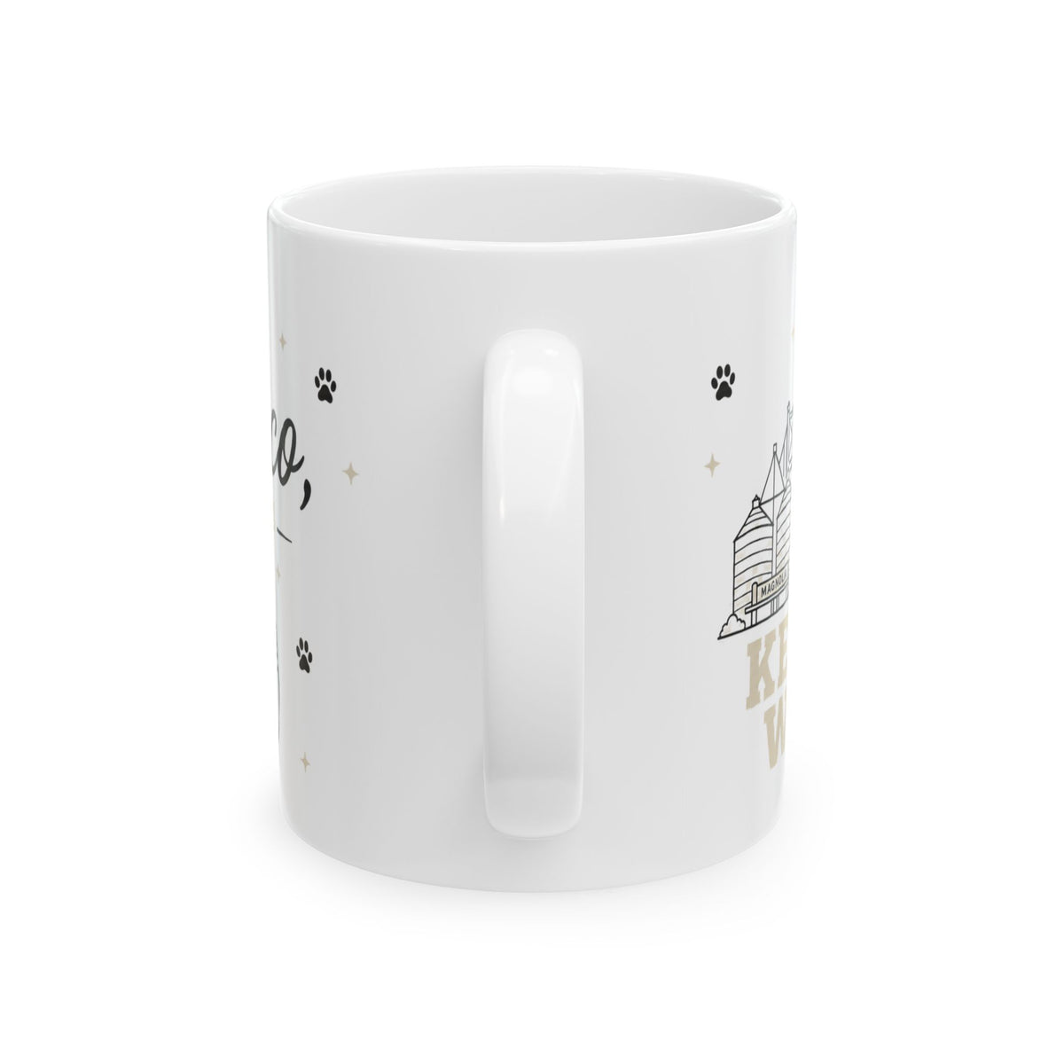 Keep Waco Wagging ceramic mug — Waco skyline mug, close-up of artwork