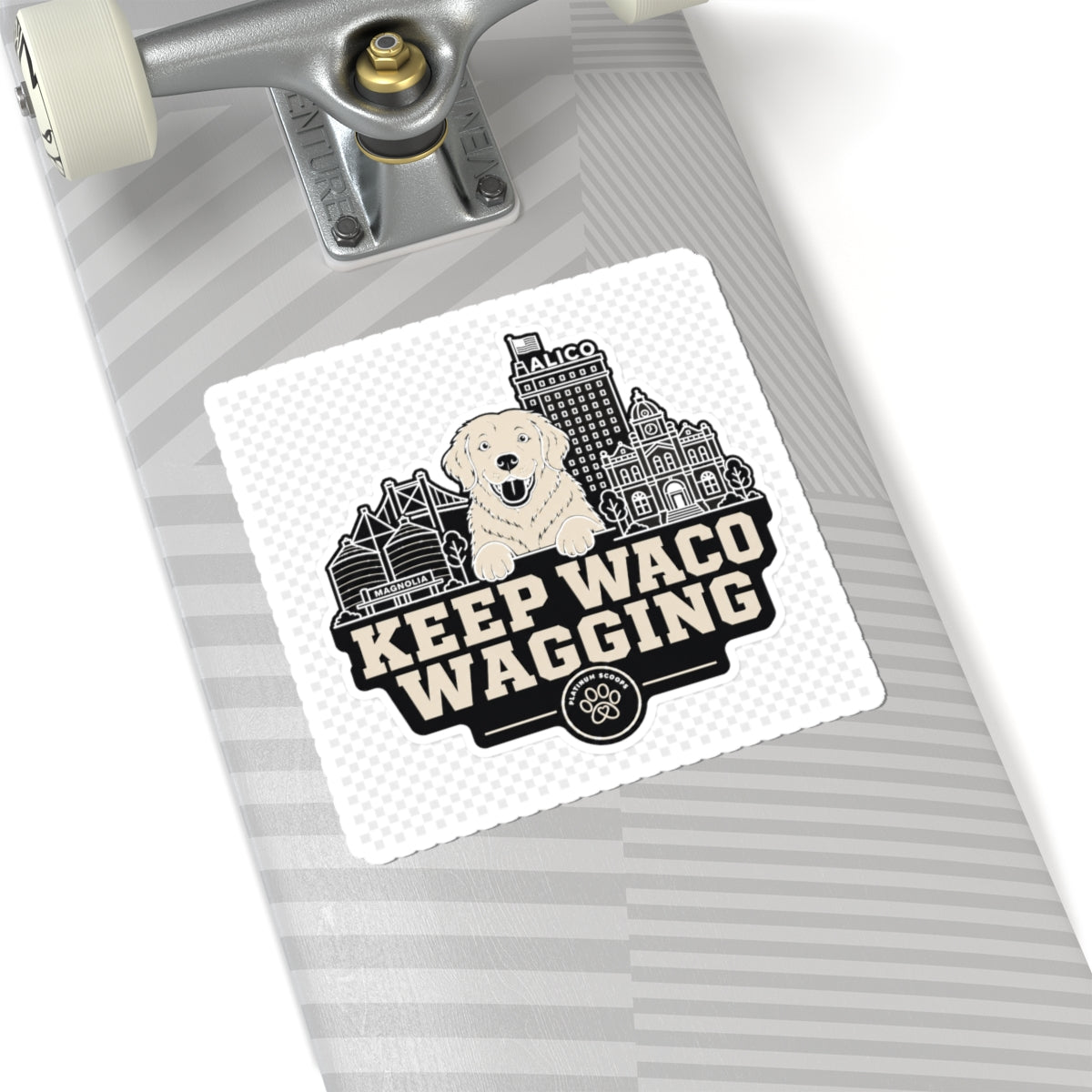 Keep Waco Wagging golden skyline sticker — vinyl sticker, packaging or scale reference