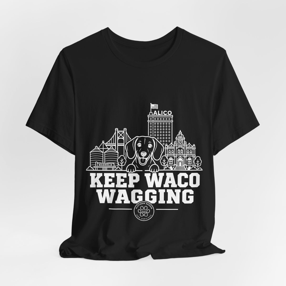 Keep Waco Wagging Dachshund Edition — Dachshund and Waco skyline artwork, packaging or scale reference
