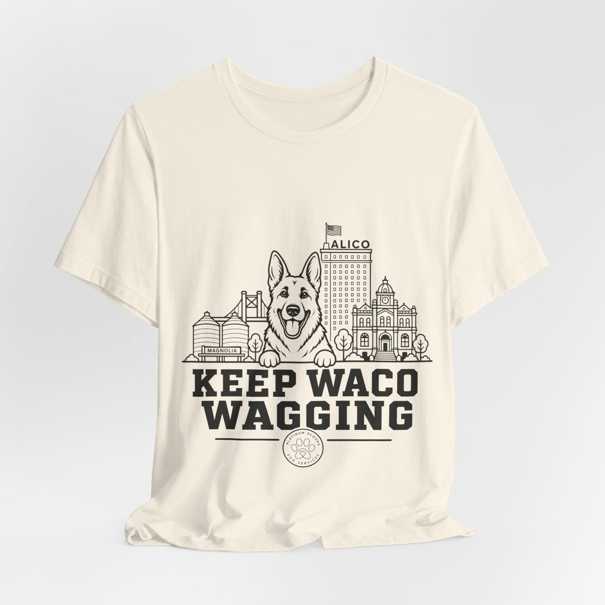 Keep Waco Wagging German Shepherd Edition — German Shepherd and Waco skyline artwork, packaging or scale reference