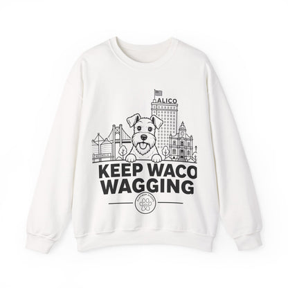 Waco Schnauzer Sweatshirt — Schnauzer and Waco skyline artwork on White crewneck