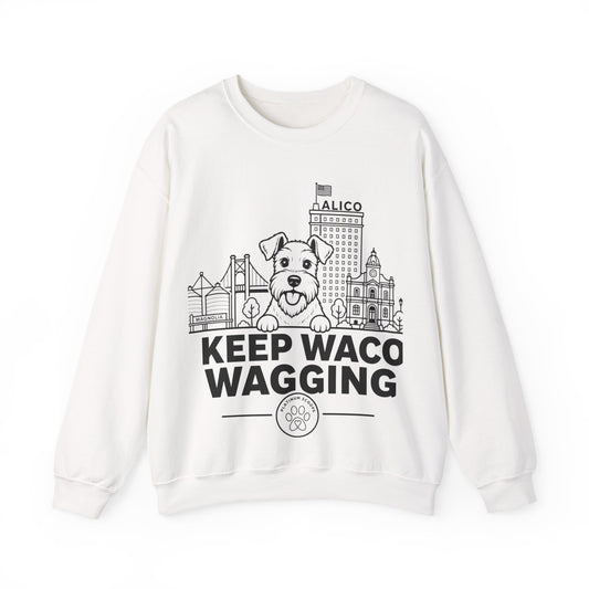 Waco Schnauzer Sweatshirt — Schnauzer and Waco skyline artwork on White crewneck