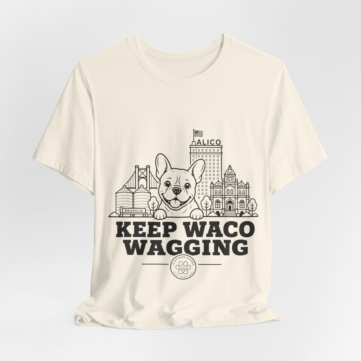 Keep Waco Wagging Frenchie Edition — Frenchie and Waco skyline artwork, packaging or scale reference