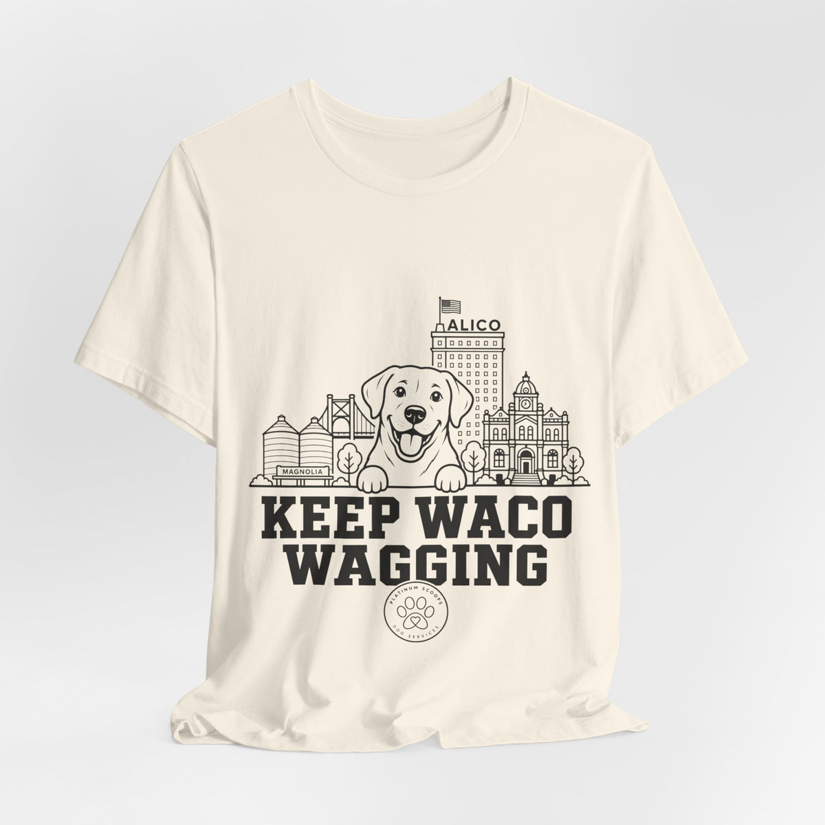 Keep Waco Wagging Labrador Edition — Labrador and Waco skyline artwork, packaging or scale reference