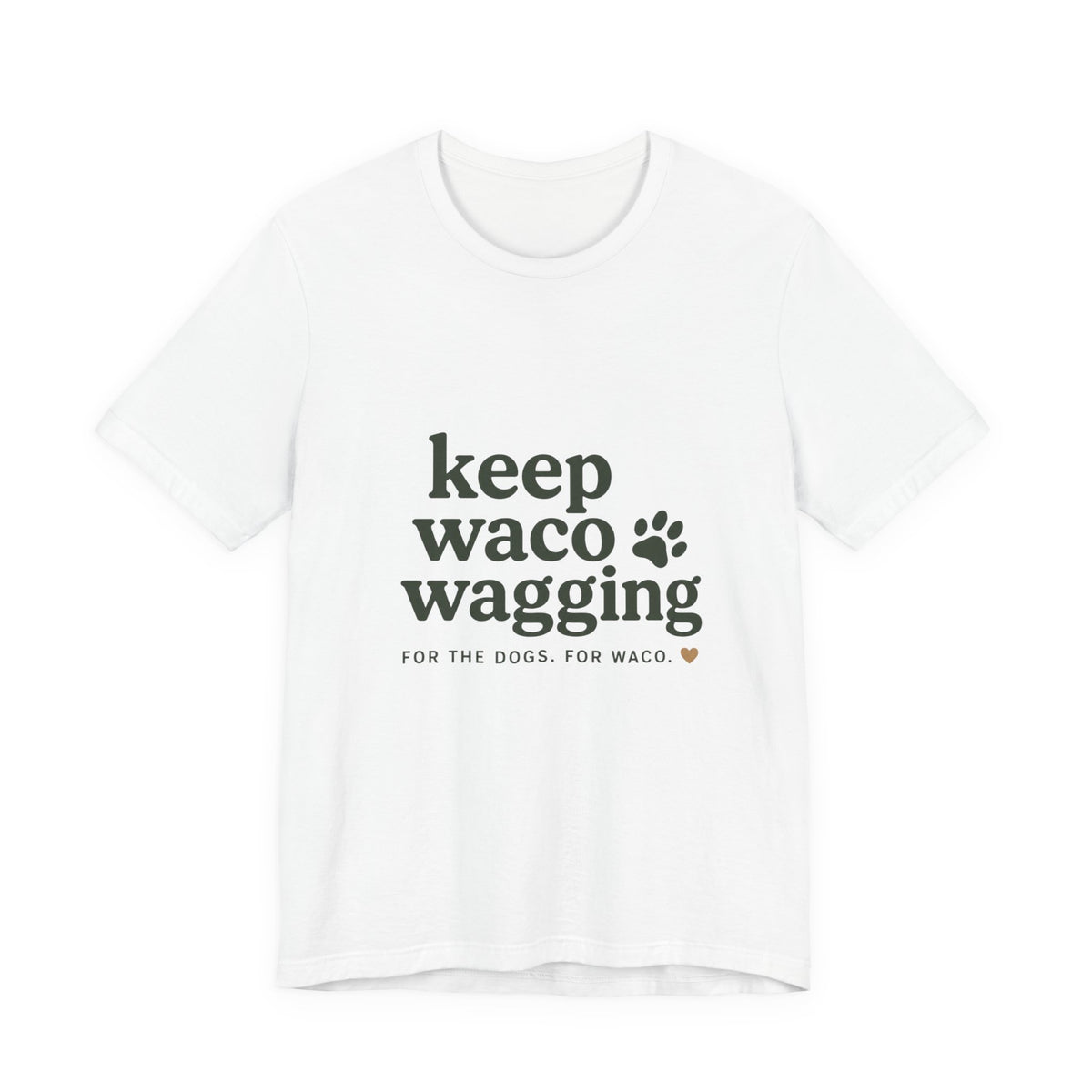 Walks & Treats Waco Streets tee — Waco skyline artwork on White tee