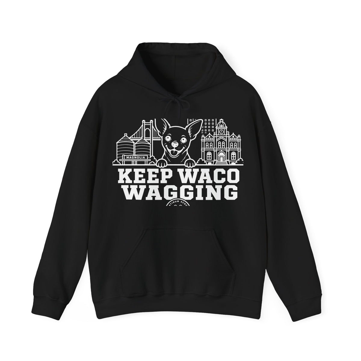 Waco Chihuahua Hoodie — Chihuahua and Waco skyline artwork on Black hoodie