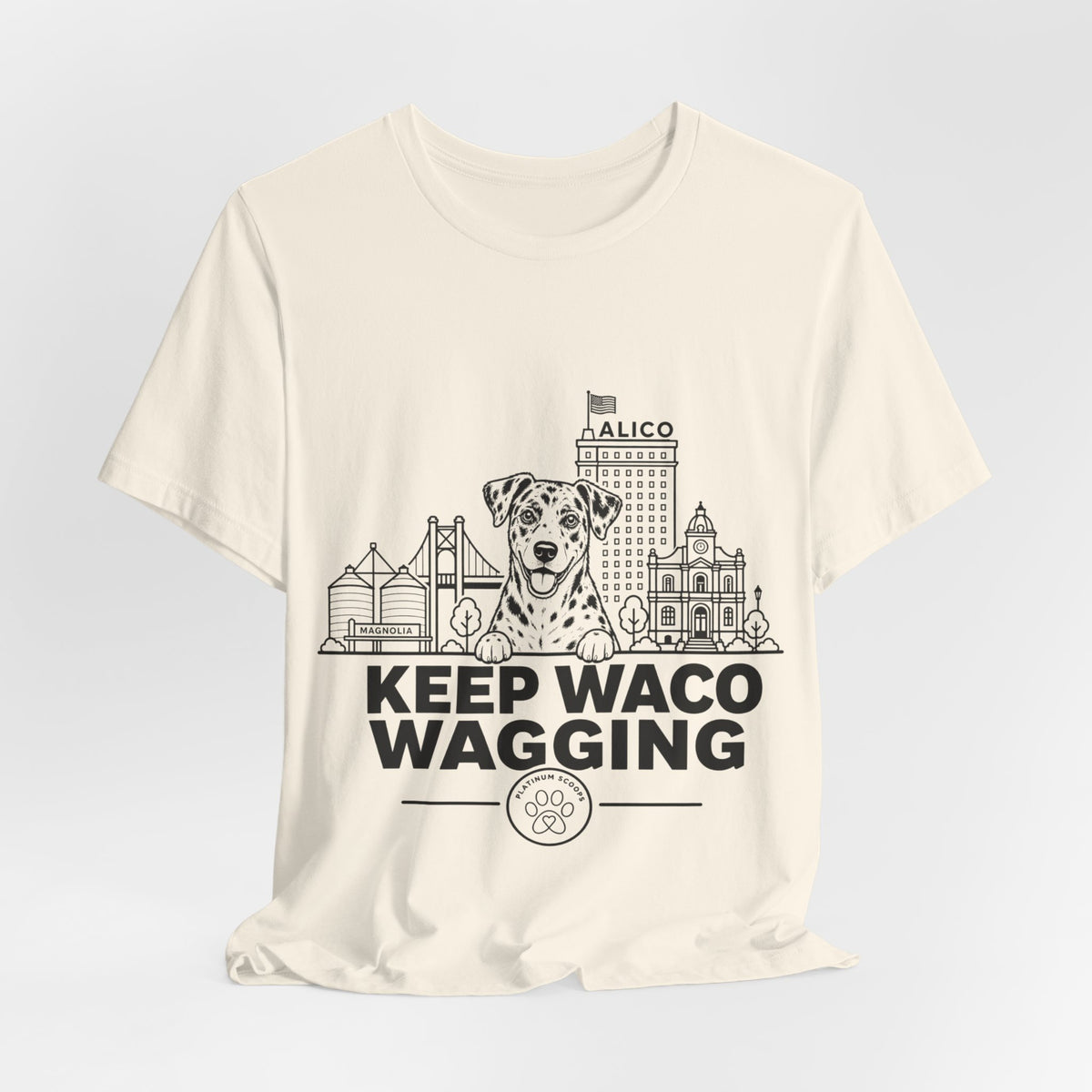 Keep Waco Wagging — Catahoula and Waco skyline artwork, packaging or scale reference