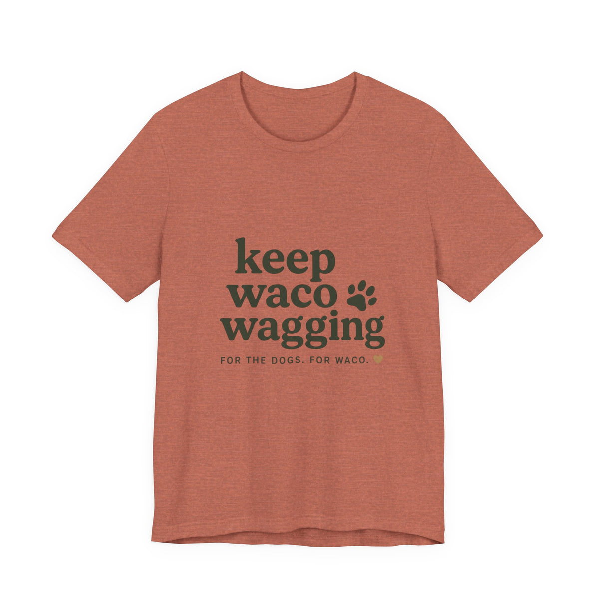 Walks & Treats Waco Streets tee — Waco skyline artwork on Heather Clay tee