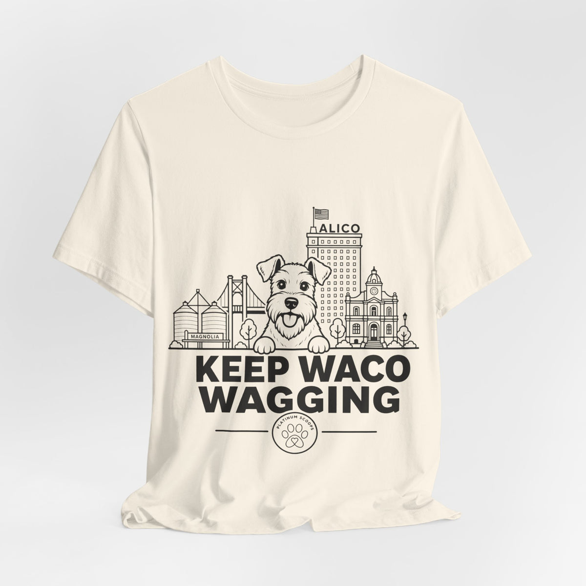 Keep Waco Wagging Schnauzer Edition — Schnauzer and Waco skyline artwork, packaging or scale reference