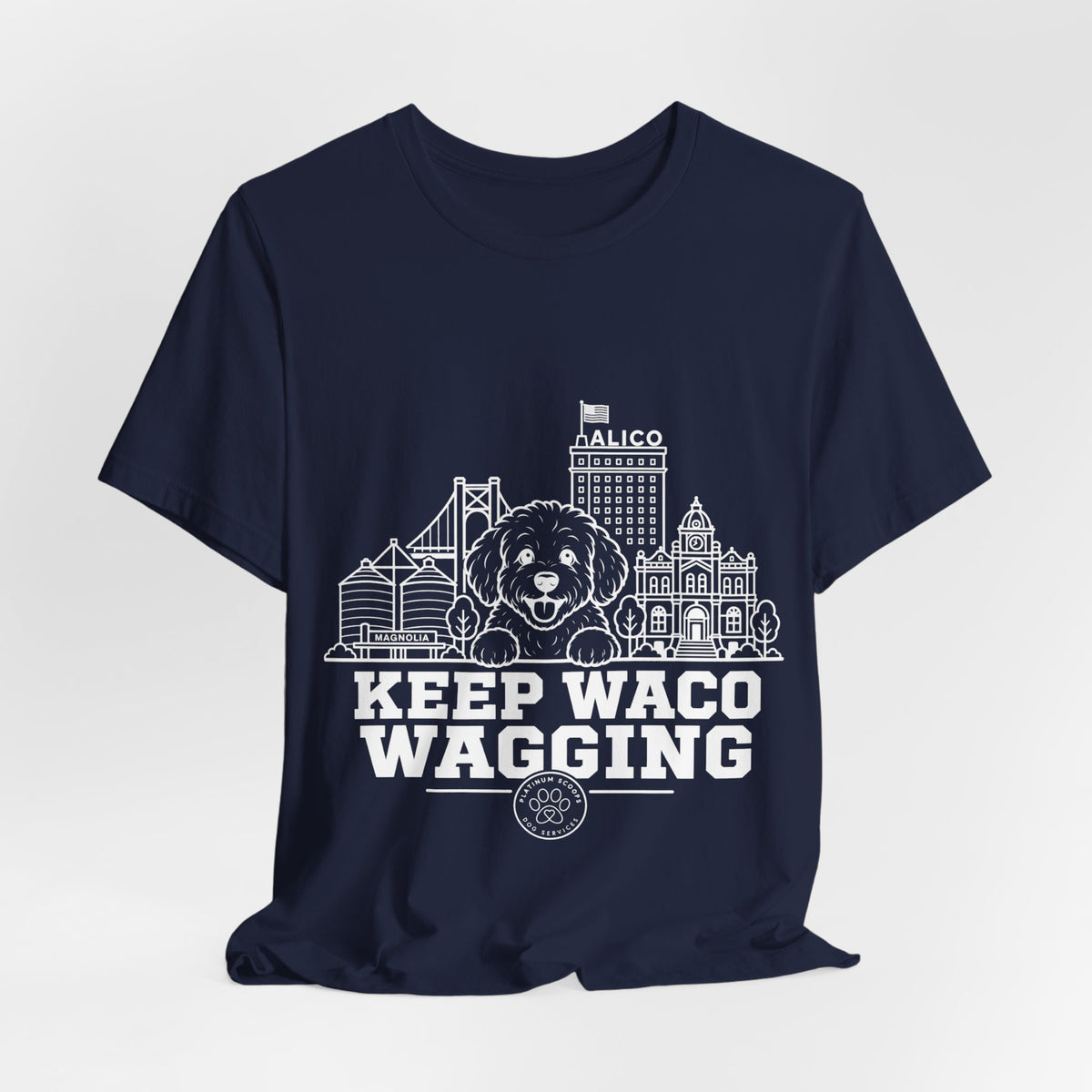Keep Waco Wagging Maltipoo Edition — Maltipoo and Waco skyline artwork, packaging or scale reference