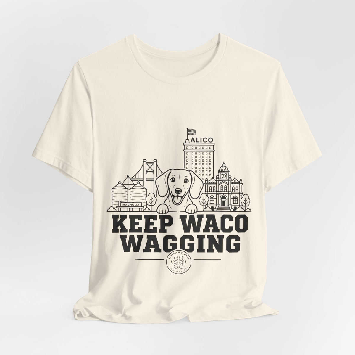 Keep Waco Wagging Dachshund Edition — Dachshund and Waco skyline artwork, packaging or scale reference