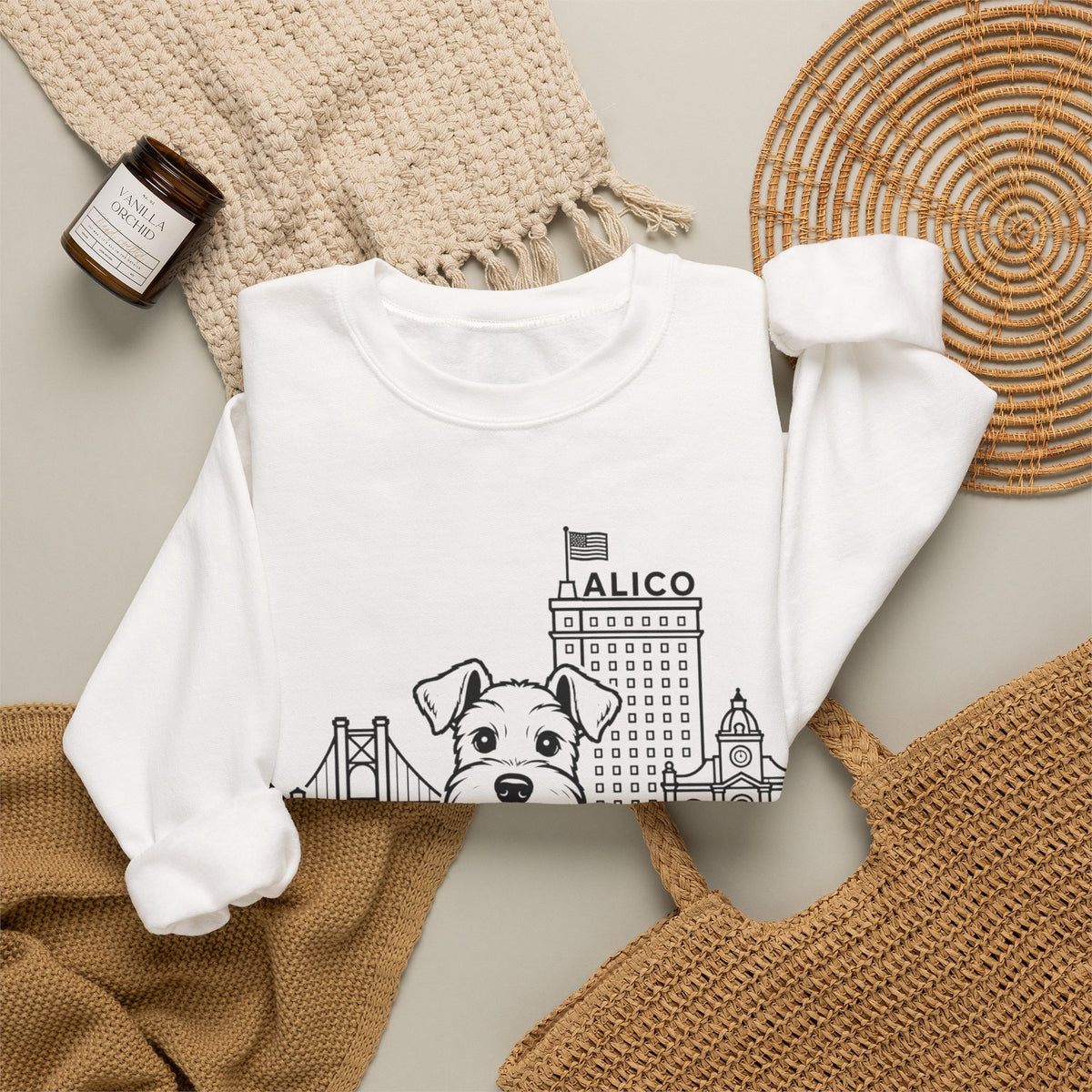 Waco Schnauzer Sweatshirt — Schnauzer and Waco skyline artwork, packaging or scale reference