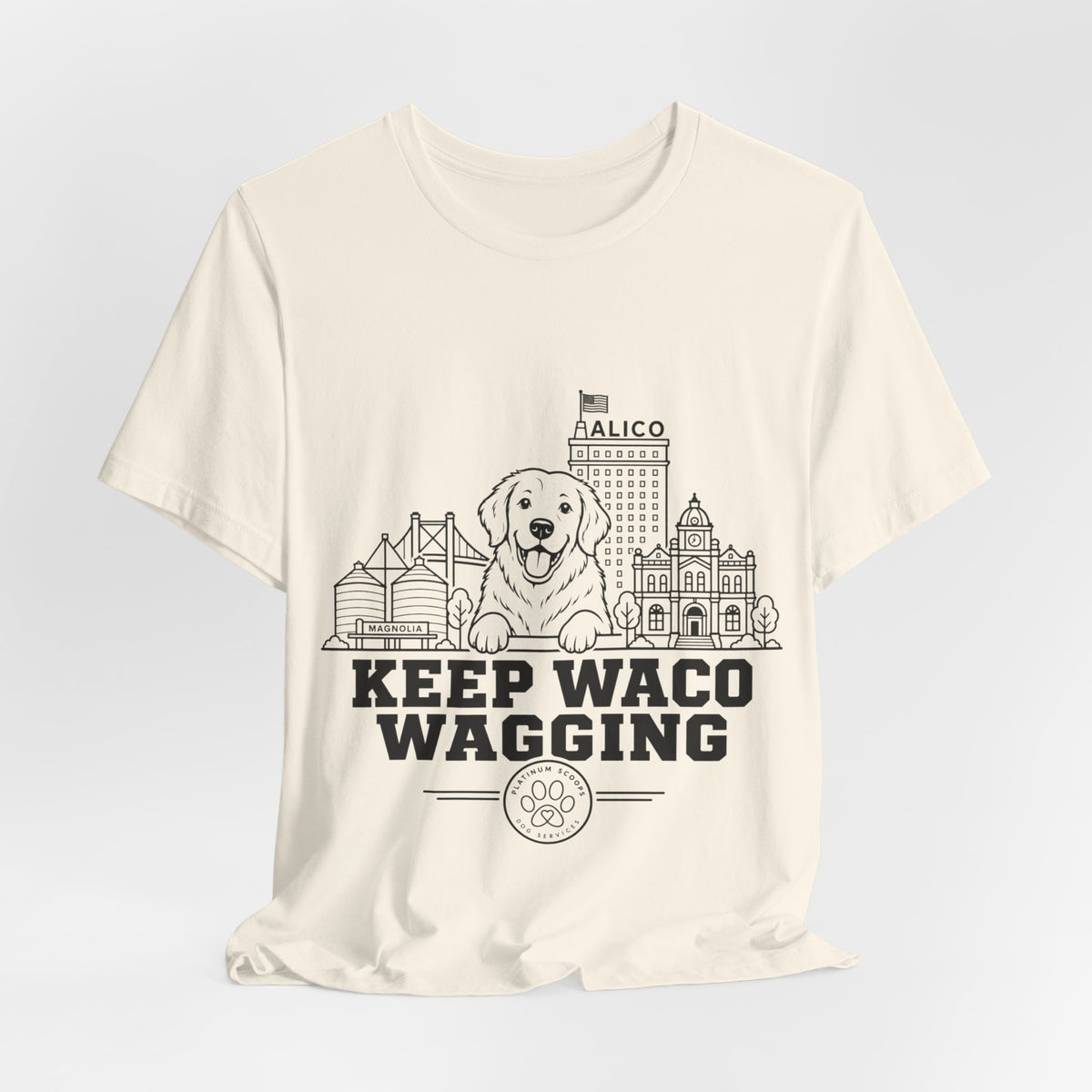 Keep Waco Wagging Golden Retriever Edition — Golden Retriever and Waco skyline artwork, packaging or scale reference