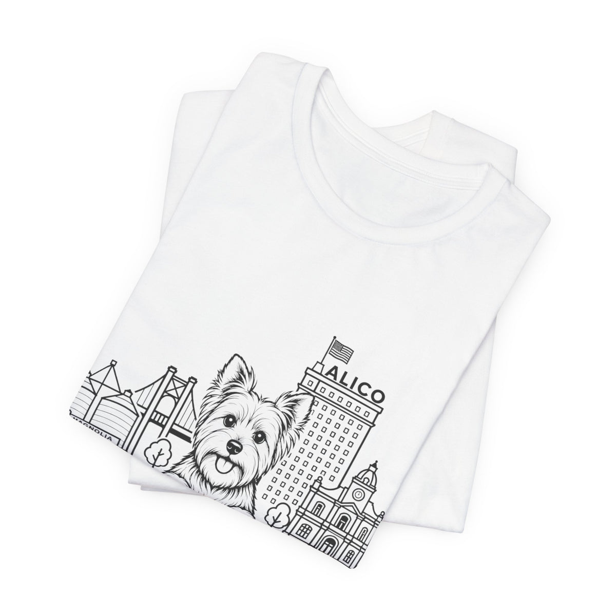 Keep Waco Wagging — Yorkie and Waco skyline artwork, packaging or scale reference