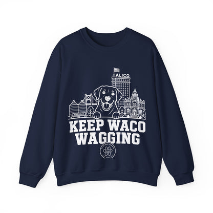 Waco Labrador Sweatshirt — Labrador and Waco skyline artwork on Navy crewneck