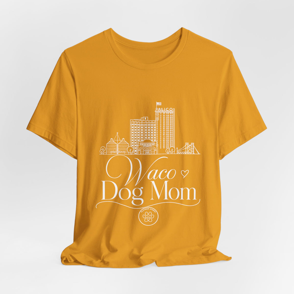 Waco Dog Mom Tee — dog mom Waco skyline artwork, packaging or scale reference