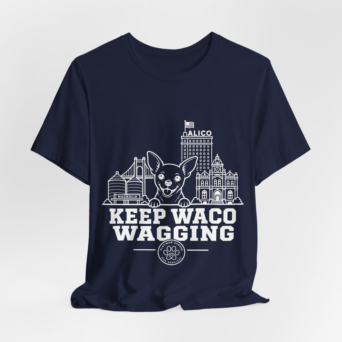 Keep Waco Wagging Chihuahua Edition — Chihuahua and Waco skyline artwork, packaging or scale reference