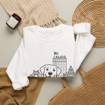 Waco Labrador Sweatshirt — Labrador and Waco skyline artwork, packaging or scale reference