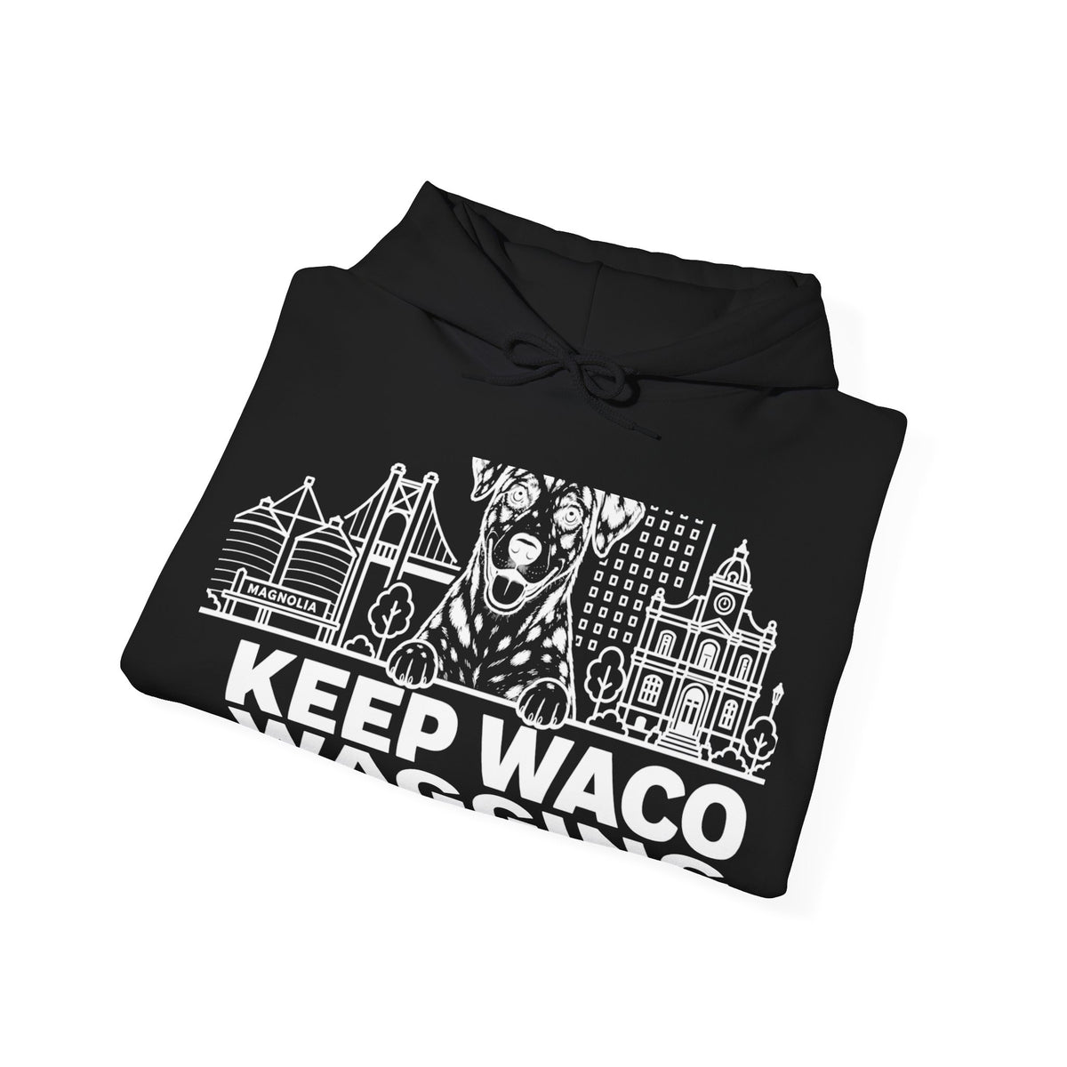 Waco Catahoula Hoodie — Catahoula and Waco skyline artwork, packaging or scale reference