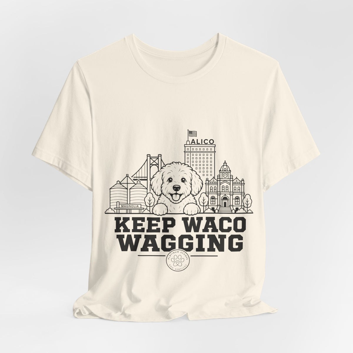 Keep Waco Wagging Maltipoo Edition — Maltipoo and Waco skyline artwork, packaging or scale reference