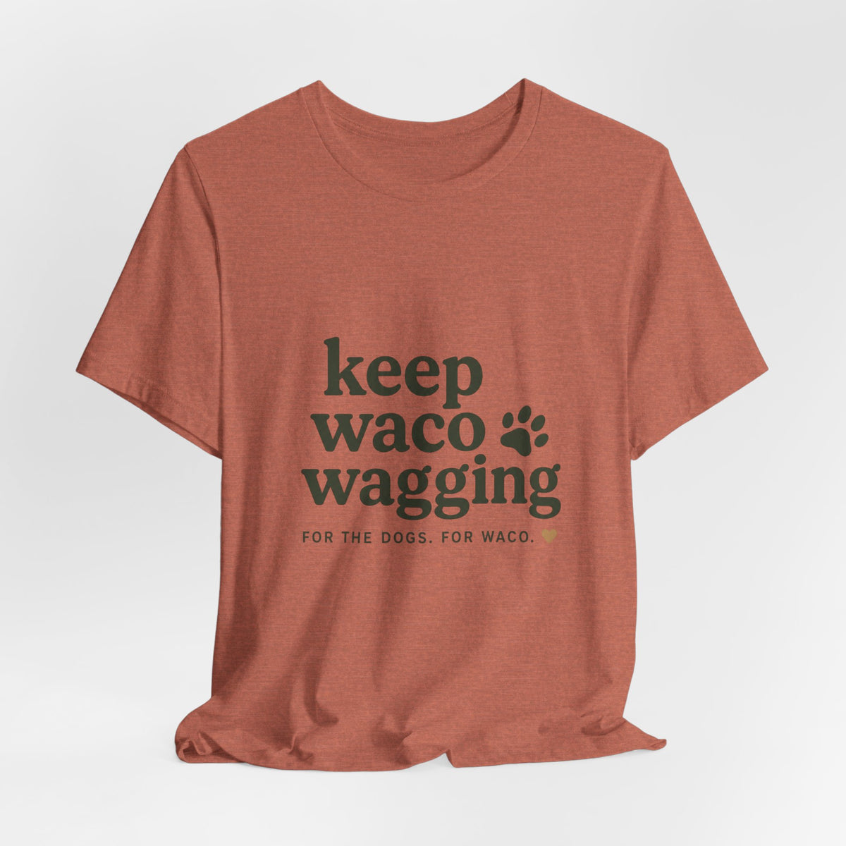 Walks & Treats Waco Streets tee — Waco skyline artwork, packaging or scale reference