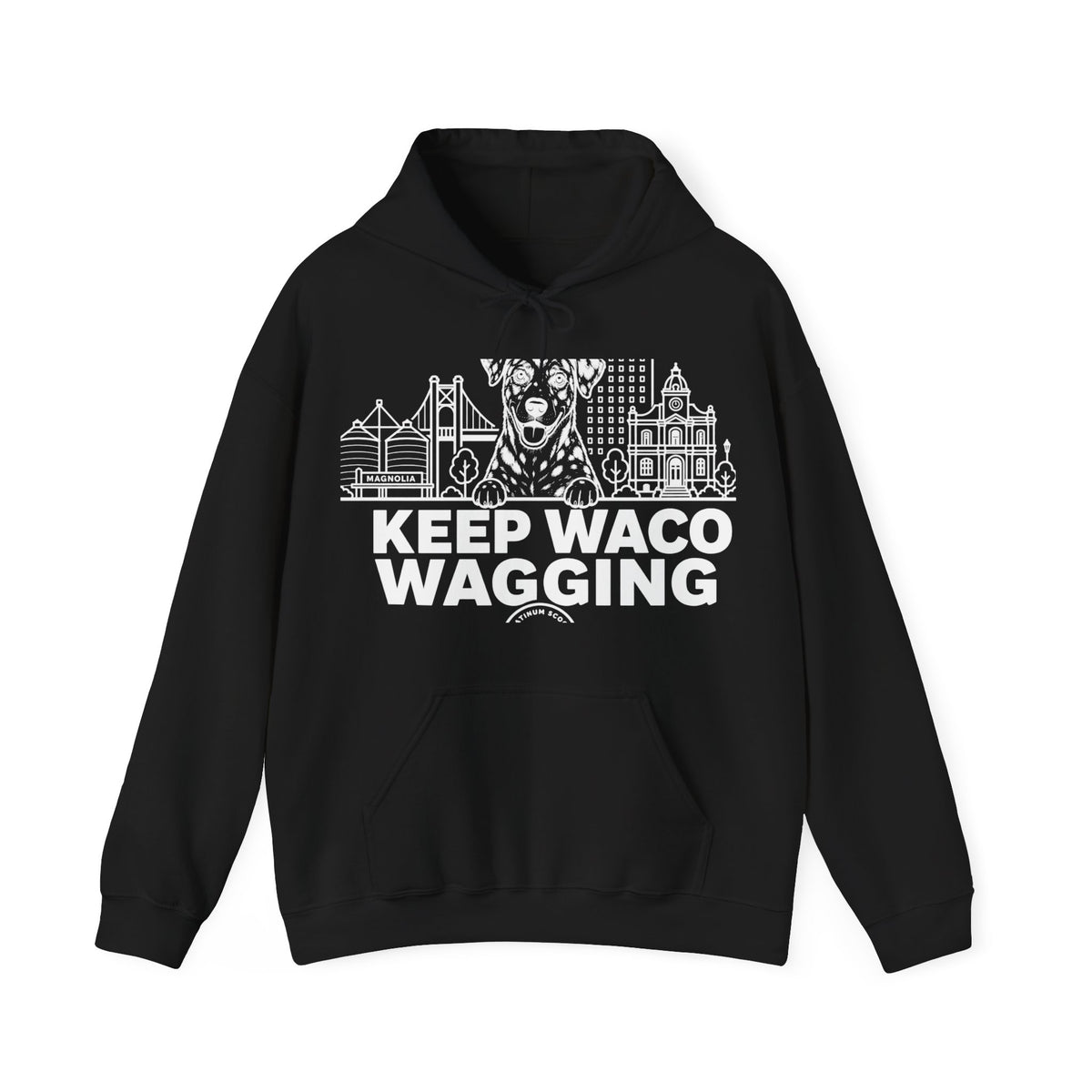 Waco Catahoula Hoodie — Catahoula and Waco skyline artwork on Black hoodie