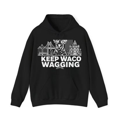 Waco Catahoula Hoodie — Catahoula and Waco skyline artwork on Black hoodie