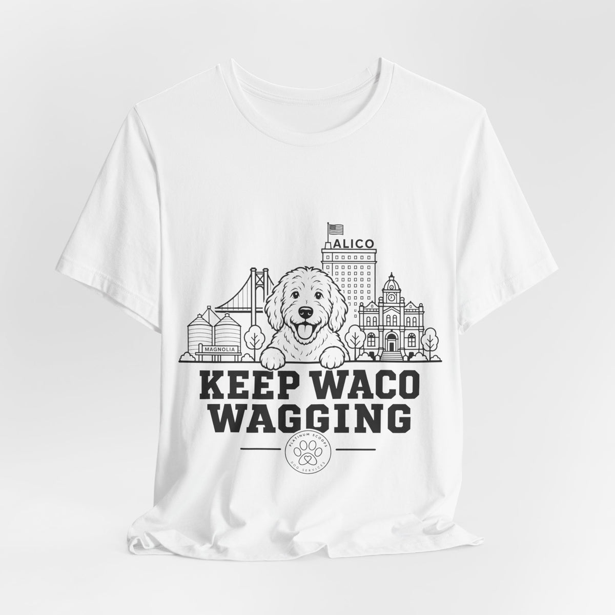 Keep Waco Wagging Doodle Edition — Doodle and Waco skyline artwork, packaging or scale reference