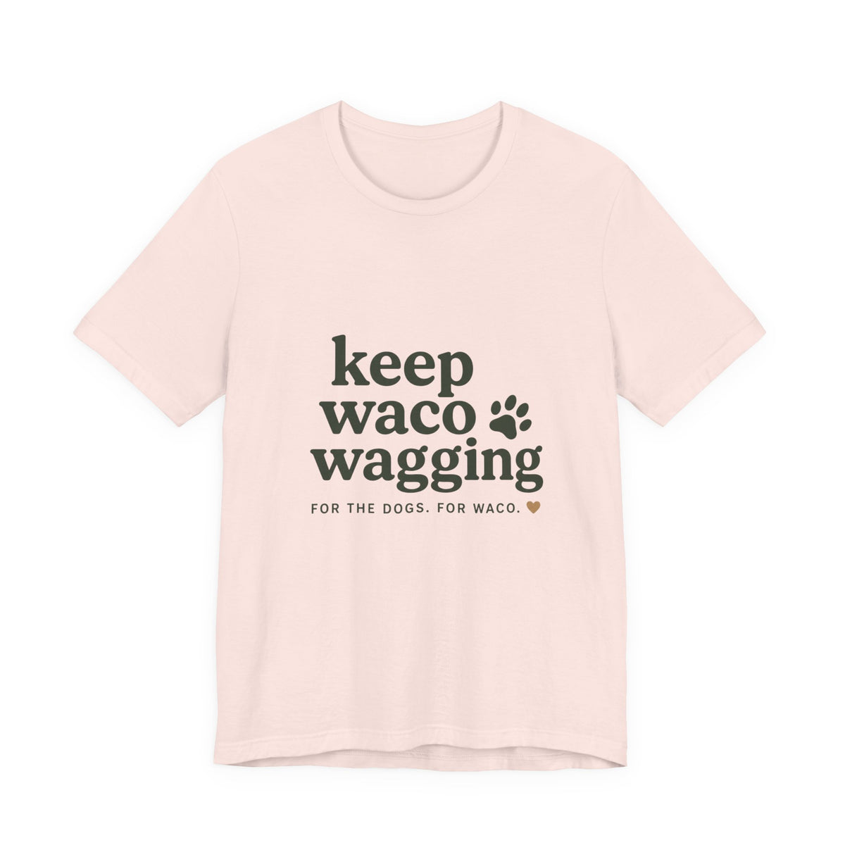 Walks & Treats Waco Streets tee — Waco skyline artwork on Soft Pink tee