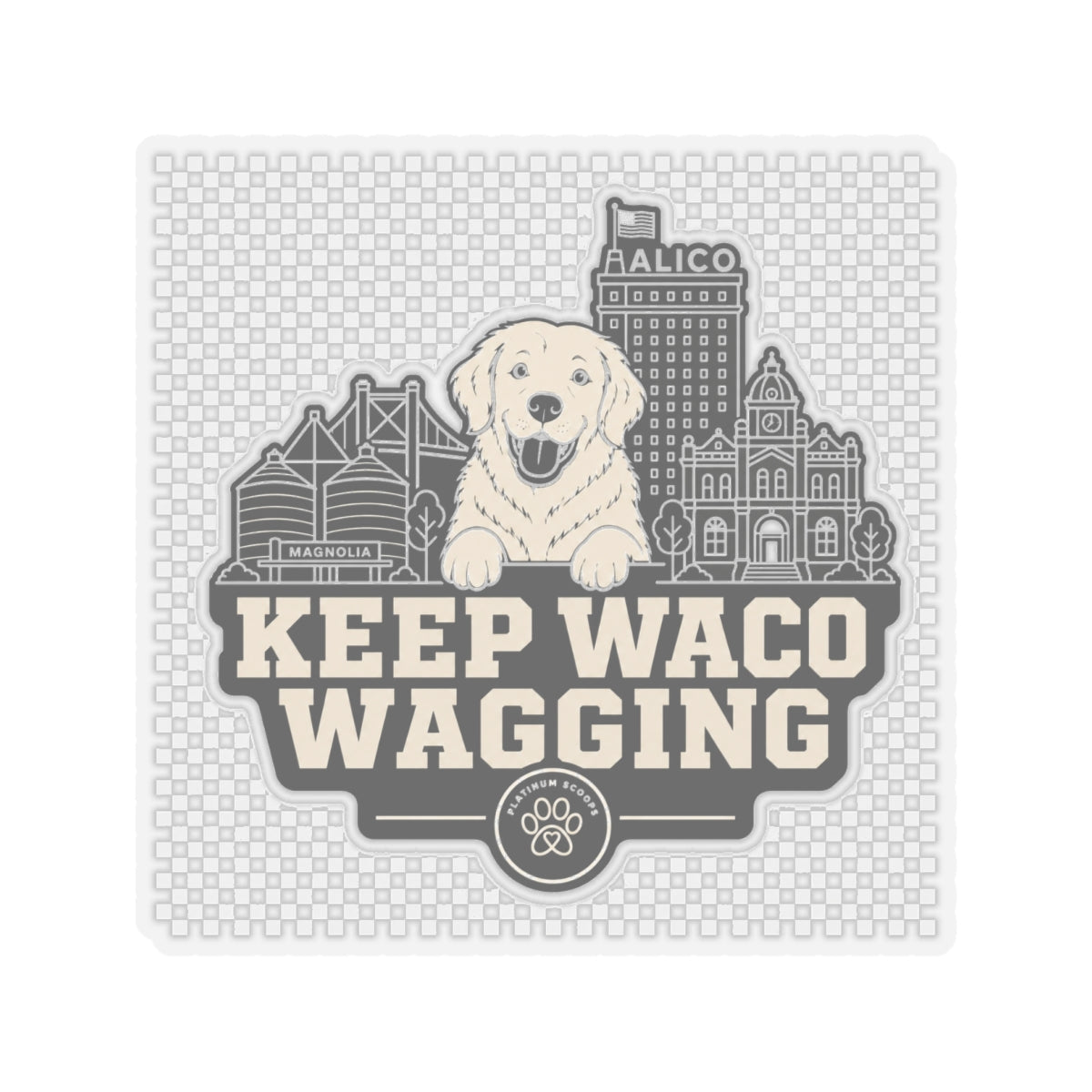 Keep Waco Wagging golden skyline sticker — vinyl sticker, detail view