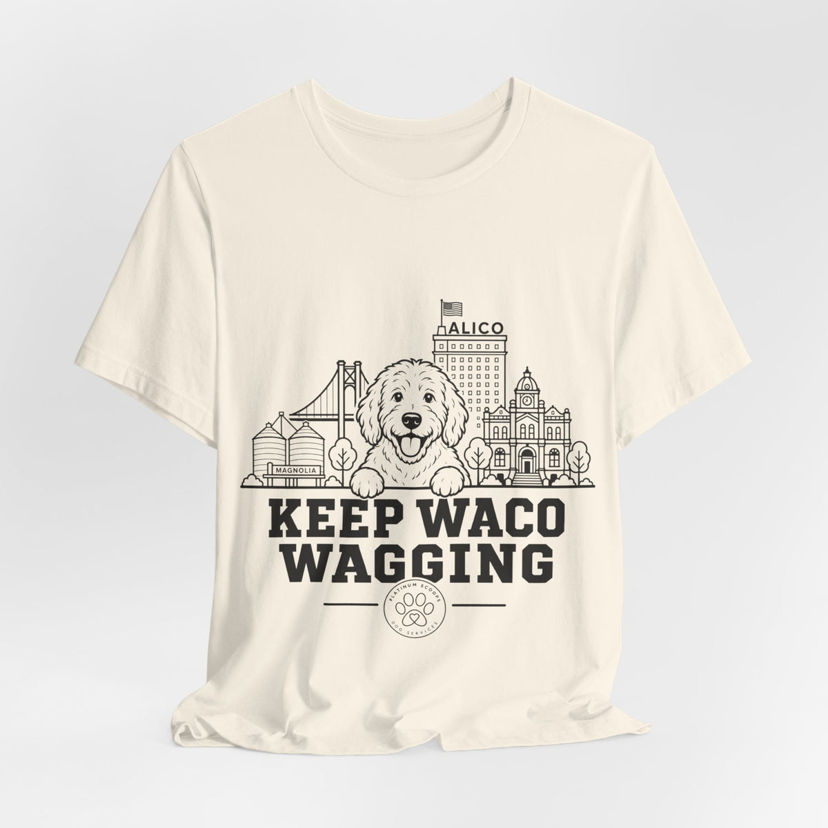 Keep Waco Wagging Doodle Edition — Doodle and Waco skyline artwork, packaging or scale reference