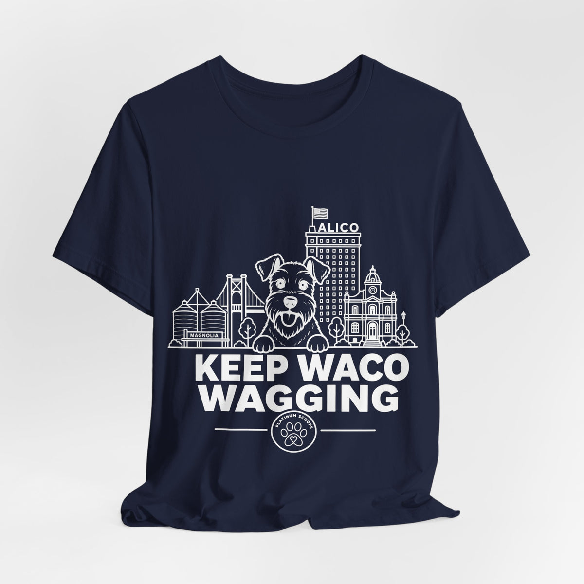 Keep Waco Wagging Schnauzer Edition — Schnauzer and Waco skyline artwork, packaging or scale reference