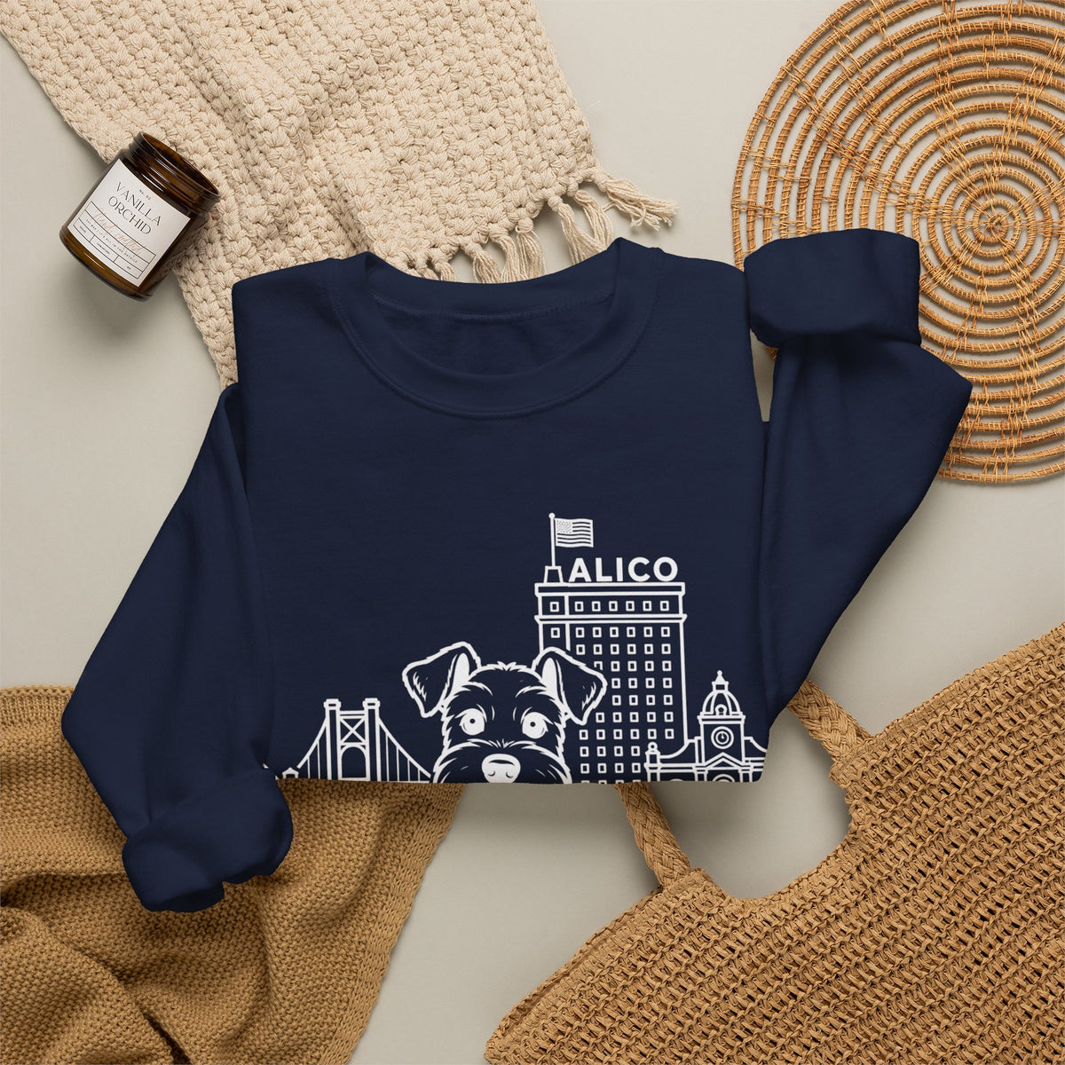Waco Schnauzer Sweatshirt — Schnauzer and Waco skyline artwork, packaging or scale reference