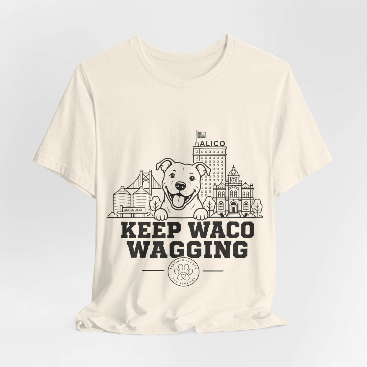 Keep Waco Wagging Pittie Edition — Pittie and Waco skyline artwork, packaging or scale reference