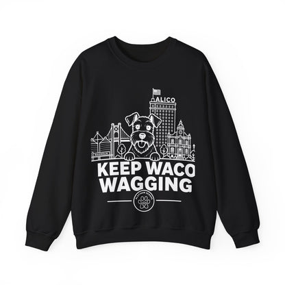 Waco Schnauzer Sweatshirt — Schnauzer and Waco skyline artwork on Black crewneck