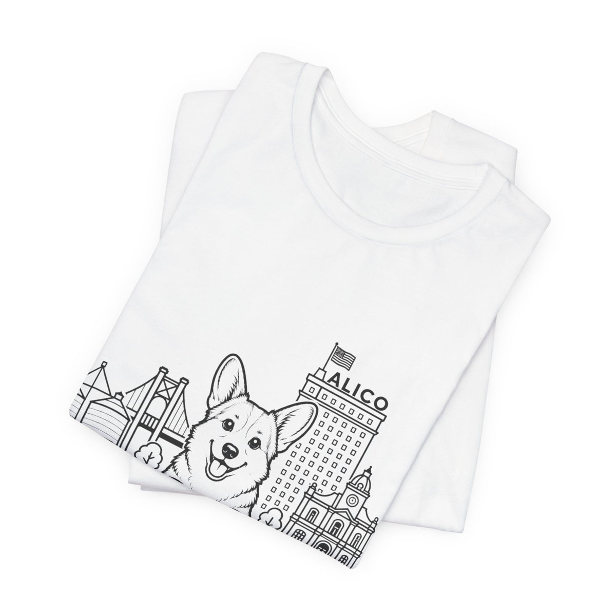 Keep Waco Wagging — Corgi and Waco skyline artwork, packaging or scale reference