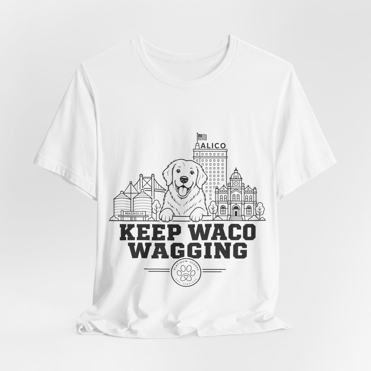Keep Waco Wagging Golden Retriever Edition — Golden Retriever and Waco skyline artwork, packaging or scale reference