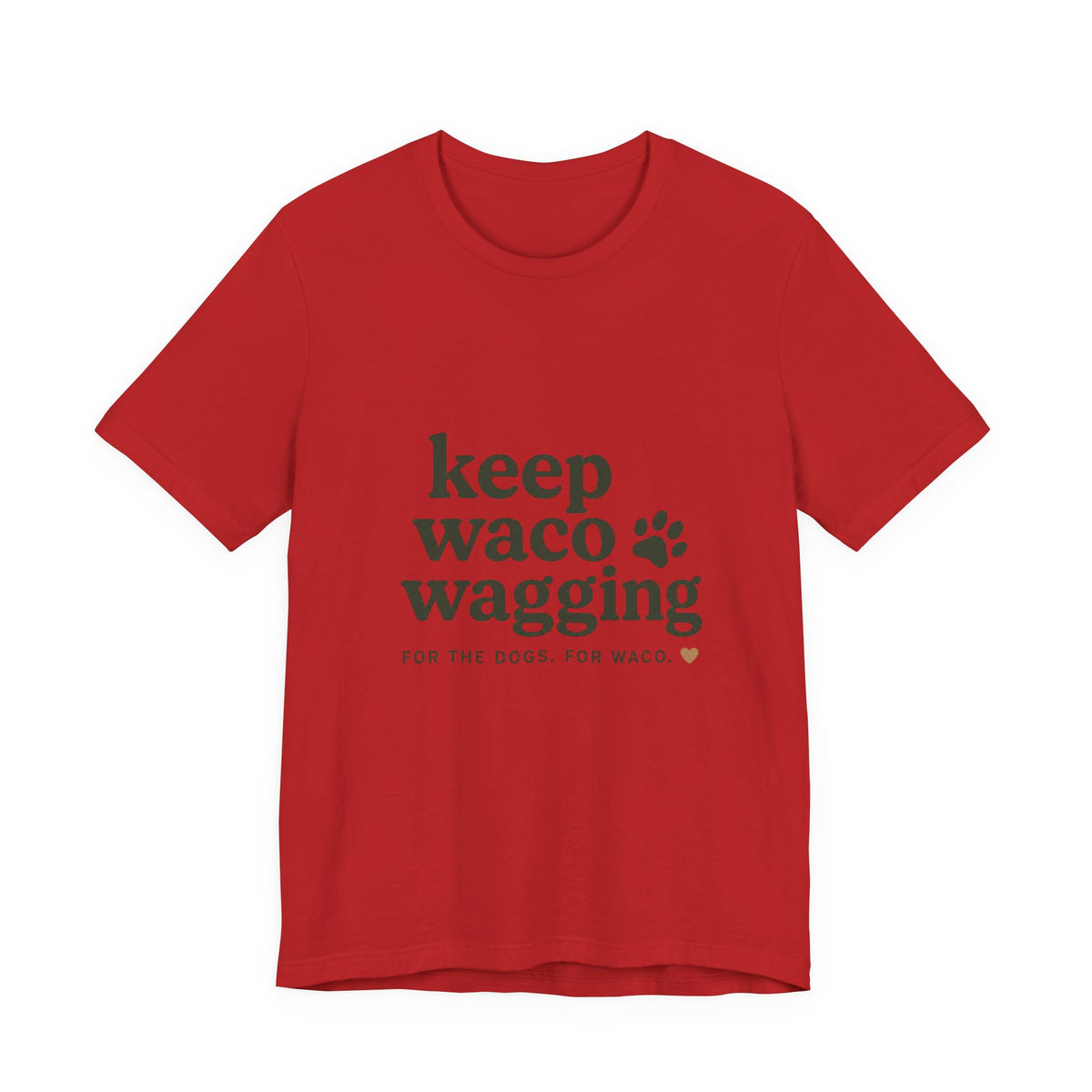 Walks & Treats Waco Streets tee — Waco skyline artwork on Red tee
