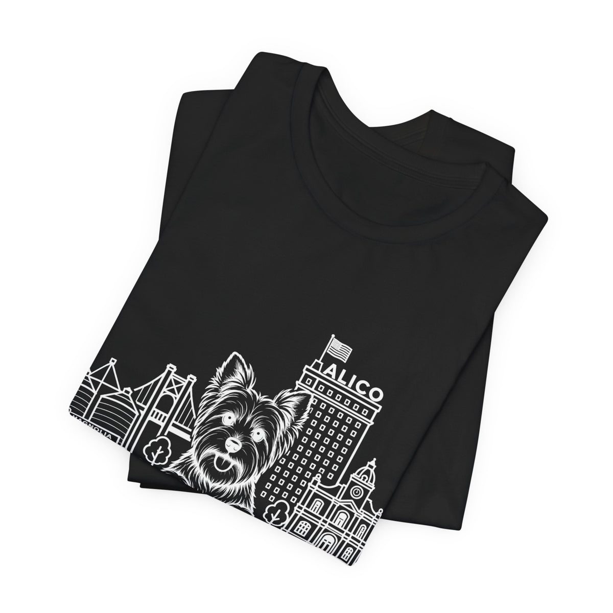 Keep Waco Wagging — Yorkie and Waco skyline artwork, packaging or scale reference
