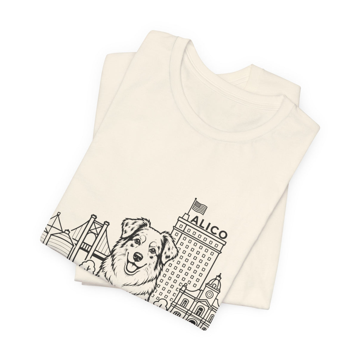 Keep Waco Wagging — Australian Shepherd and Waco skyline artwork, packaging or scale reference